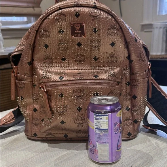 Source Unknown Visteos Metallic Rose Gold Backpack with Stud Accents - Picture 13 of 15